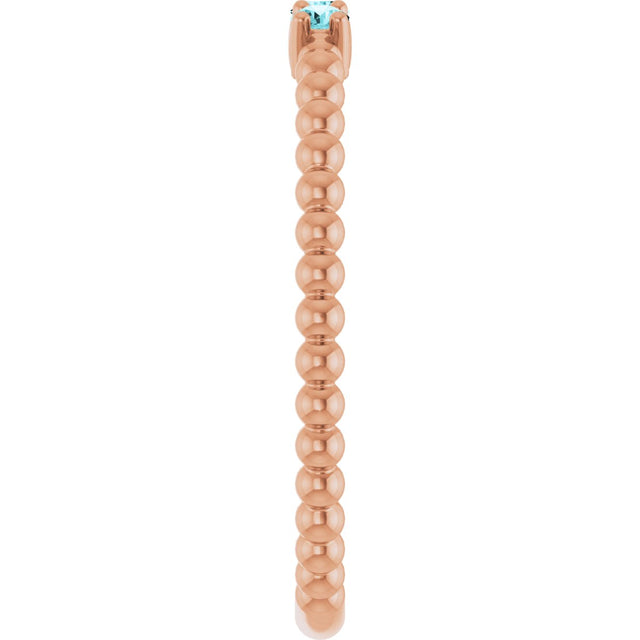 14K Gold Round Natural Blue Zircon Beaded Ring - Rose Gold - view 14