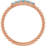 14K Gold Round Natural Aquamarine Stackable Ring – 2mm Stones - Rose Gold - view 17