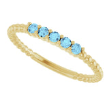 14K Gold Round Natural Aquamarine Stackable Ring – 2mm Stones - Yellow Gold - view 20