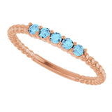 14K Gold Round Natural Aquamarine Stackable Ring – 2mm Stones - Rose Gold - view 20