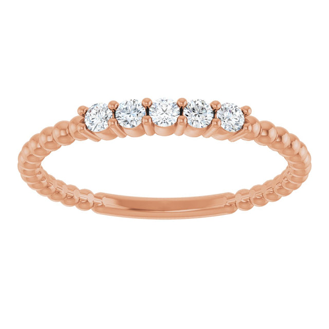 14K Gold Round Natural Diamond Stackable Ring VIII - Rose Gold - view 18