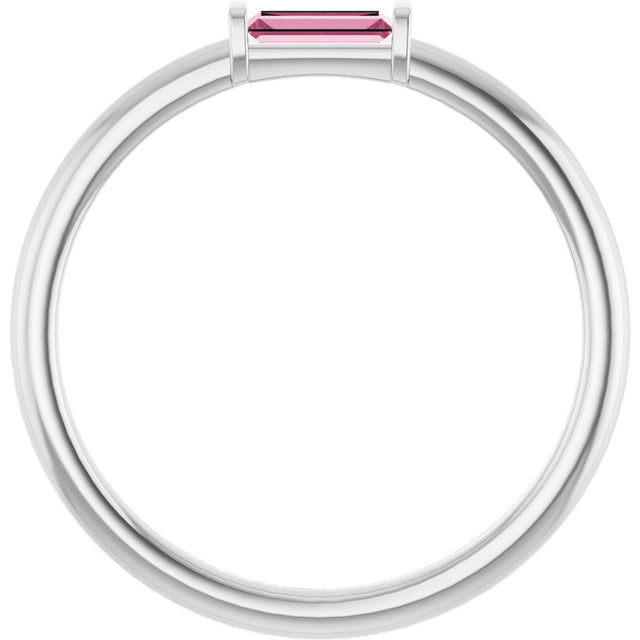 14K Gold Natural Pink Tourmaline Birthstone Stackable Ring – 4x2 mm Straight Baguette - White Gold - view 22