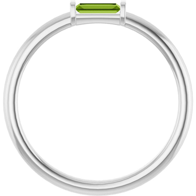14K Gold Natural Peridot Birthstone Stackable Ring – 4x2 mm Straight Baguette - White Gold - view 22