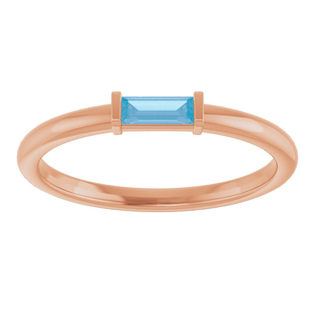 14K Gold Natural Swiss Blue Topaz Birthstone Stackable Ring – 4x2 mm Straight Baguette - Rose Gold - view 23