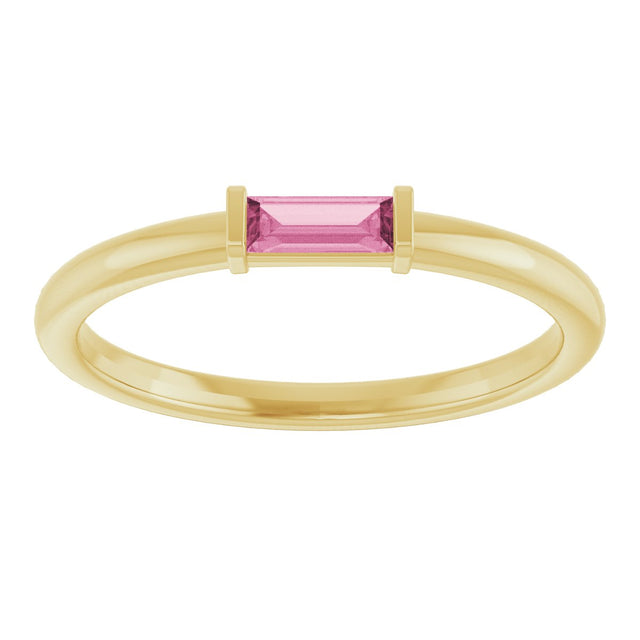 14K Gold Natural Pink Tourmaline Birthstone Stackable Ring – 4x2 mm Straight Baguette - Yellow Gold - view 23