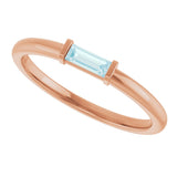 14K Gold Natural Sky Blue Topaz Birthstone Stackable Ring – 4x2 mm Straight Baguette - Rose Gold - view 25