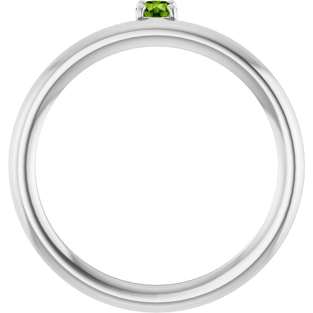 14K Gold Round Natural Peridot Asymmetric Stackable Ring - White Gold - view 17