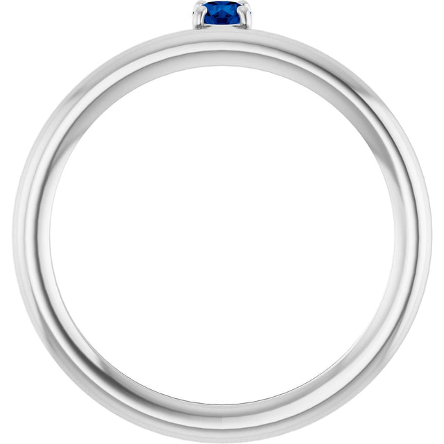 14K Gold Round Natural Blue Sapphire Asymmetric Stackable Ring - White Gold - view 17