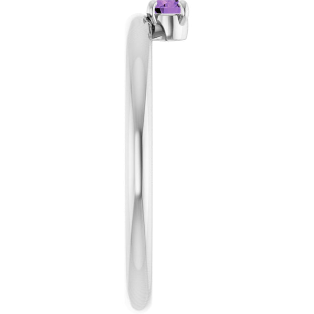 14K Gold Round Natural Amethyst Asymmetric Stackable Ring - White Gold - view 19