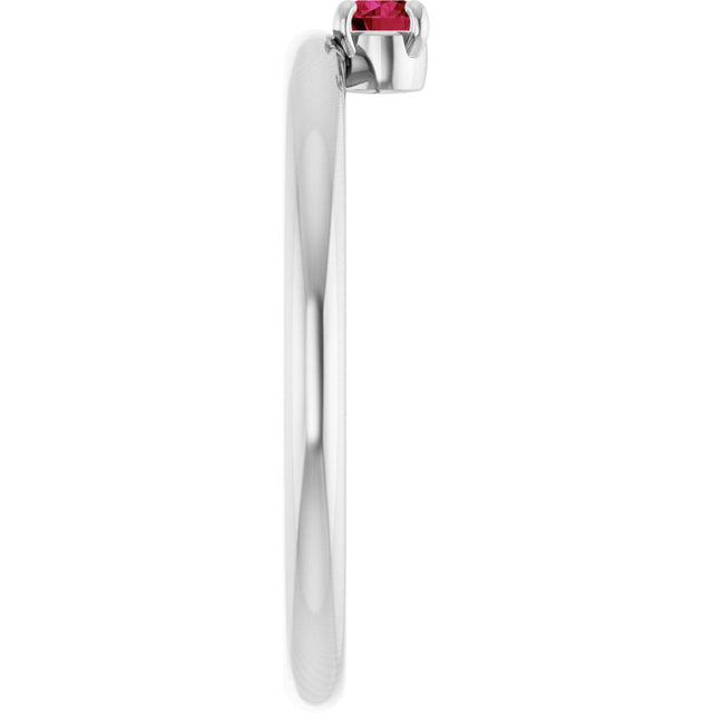 14K Gold Round Natural Ruby Asymmetric Stackable Ring - White Gold - view 19