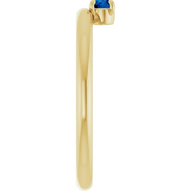 14K Gold Round Lab-Grown Blue Sapphire Asymmetric Stackable Ring - Yellow Gold - view 19