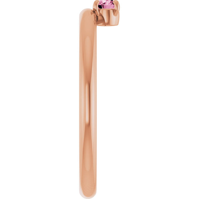14K Gold Round Natural Pink Tourmaline Asymmetric Stackable Ring - Rose Gold - view 23