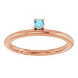 14K Gold Round Natural Aquamarine Asymmetric Stackable Ring - Rose Gold - view 21