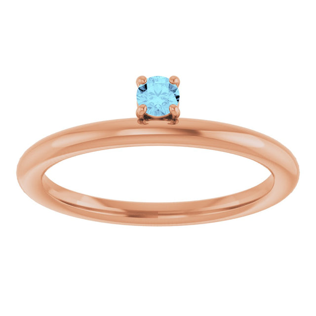 14K Gold Round Natural Aquamarine Asymmetric Stackable Ring - Rose Gold - view 21