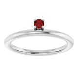 14K Gold Round Natural Mozambique Garnet Asymmetric Stackable Ring - White Gold - view 18