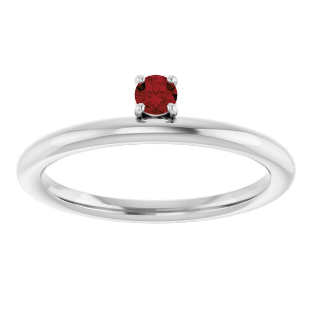 14K Gold Round Natural Mozambique Garnet Asymmetric Stackable Ring - White Gold - view 18