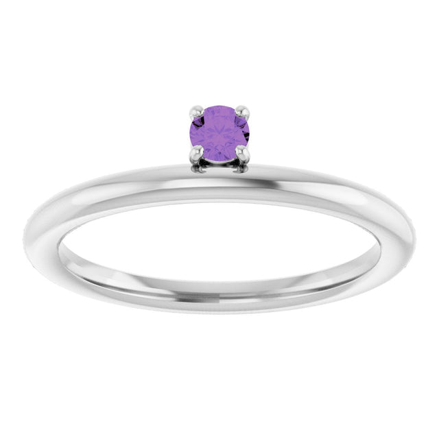 14K Gold Round Natural Amethyst Asymmetric Stackable Ring - White Gold - view 18