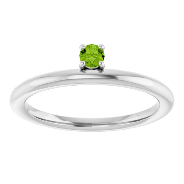14K Gold Round Natural Peridot Asymmetric Stackable Ring - White Gold - view 18