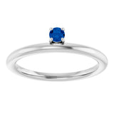 14K Gold Round Natural Blue Sapphire Asymmetric Stackable Ring - White Gold - view 18