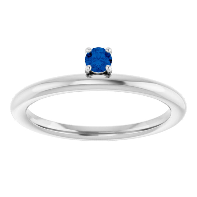 14K Gold Round Natural Blue Sapphire Asymmetric Stackable Ring - White Gold - view 18