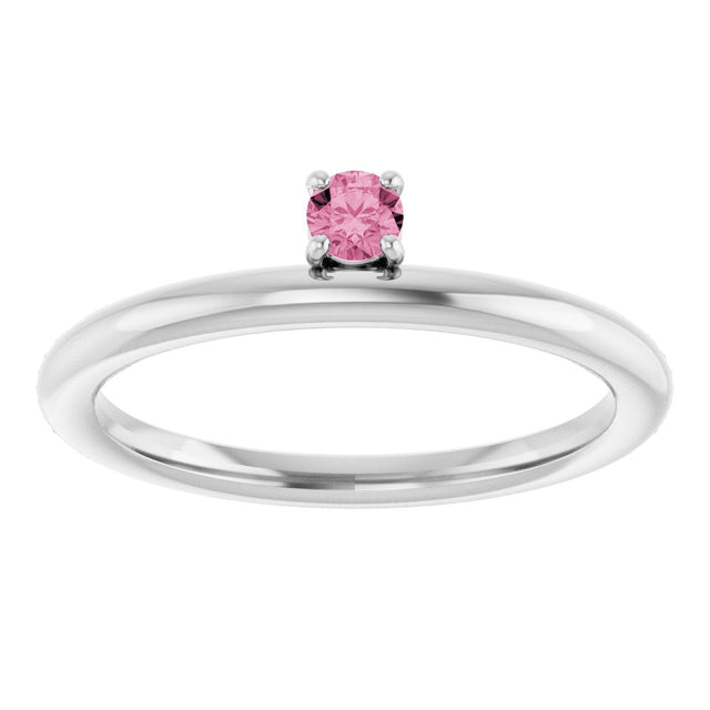 14K Gold Round Natural Pink Tourmaline Asymmetric Stackable Ring - White Gold - view 18