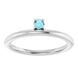 14K Gold Round Natural Blue Zircon Asymmetric Stackable Ring - White Gold - view 18