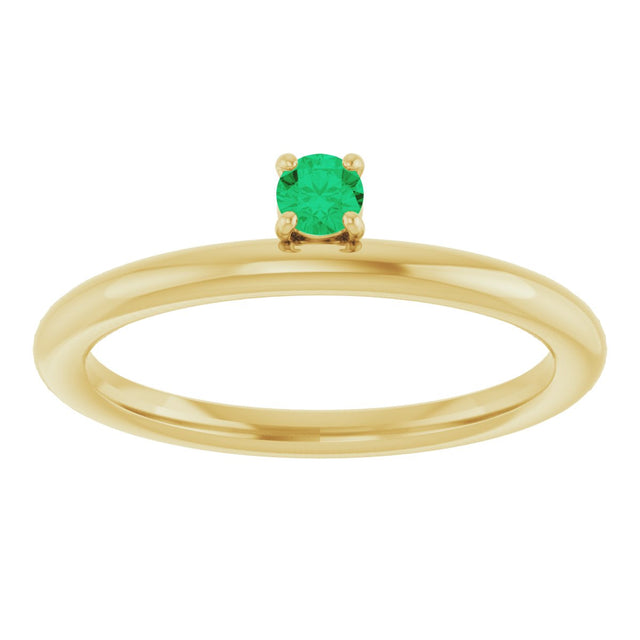 14K Gold Round Natural Emerald Asymmetric Stackable Ring - Yellow Gold - view 18