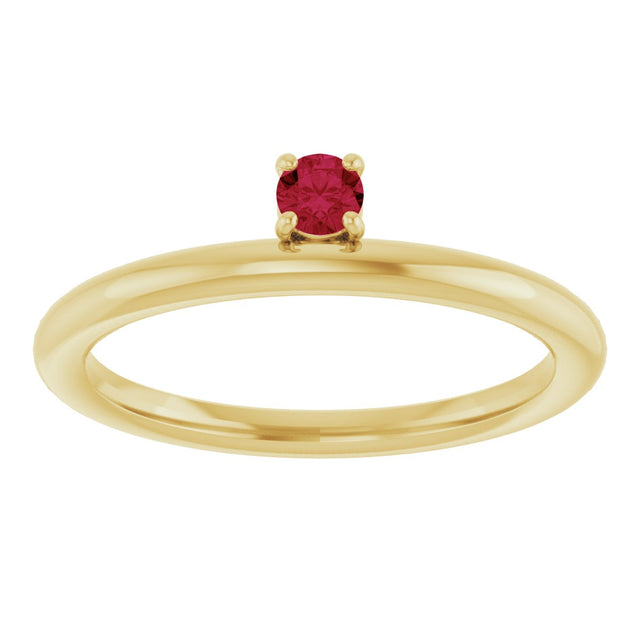 14K Gold Round Natural Ruby Asymmetric Stackable Ring - Yellow Gold - view 18