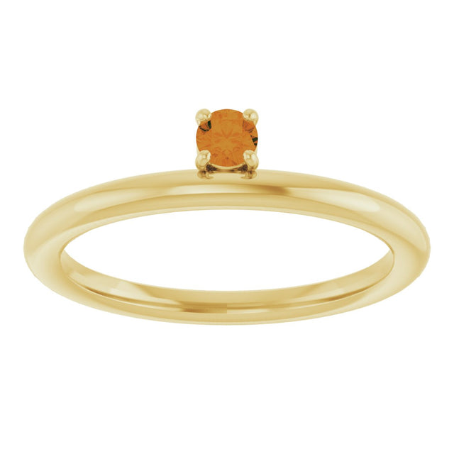 14K Gold Round Natural Citrine Asymmetric Stackable Ring - Yellow Gold - view 18