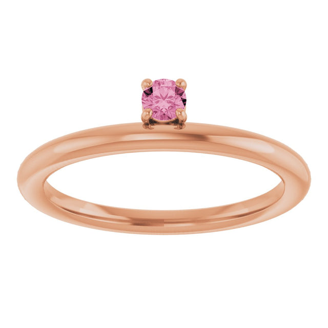 14K Gold Round Natural Pink Tourmaline Asymmetric Stackable Ring - Rose Gold - view 21