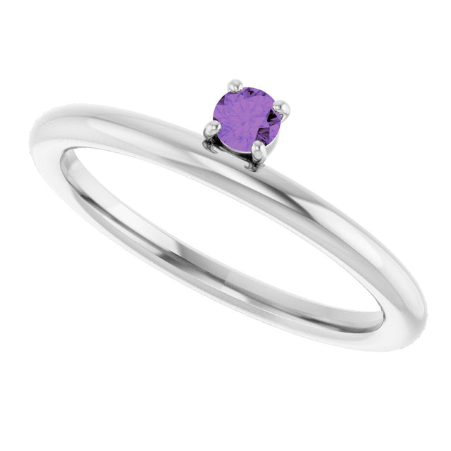 14K Gold Round Natural Amethyst Asymmetric Stackable Ring - White Gold - view 20