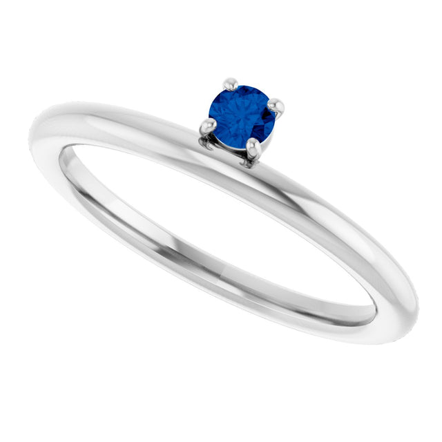 14K Gold Round Natural Blue Sapphire Asymmetric Stackable Ring - White Gold - view 20