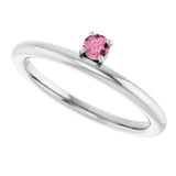 14K Gold Round Natural Pink Tourmaline Asymmetric Stackable Ring - White Gold - view 20