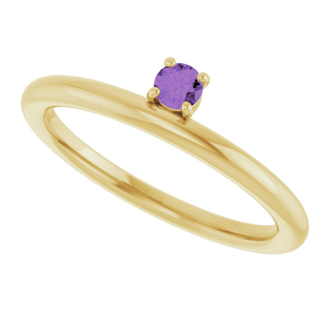 14K Gold Round Natural Amethyst Asymmetric Stackable Ring - Yellow Gold - view 20