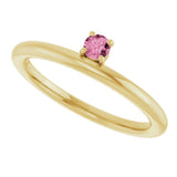14K Gold Round Natural Pink Tourmaline Asymmetric Stackable Ring - Yellow Gold - view 20