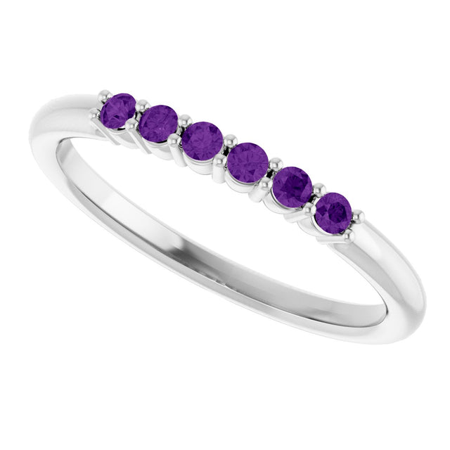 Platinum Round Natural Amethyst Accented Stackable Ring - view 15