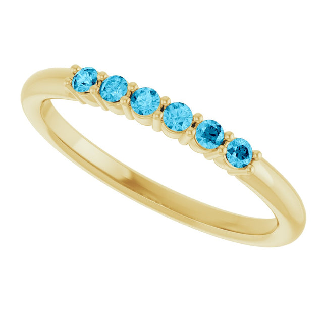 14K Gold Round Natural Aquamarine Accented Stackable Ring - Yellow Gold - view 15