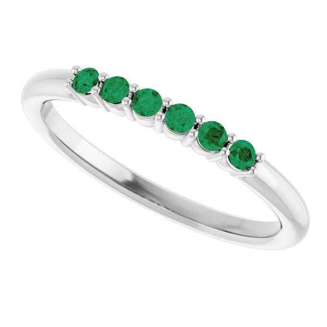 Platinum Round Natural Emerald Accented Stackable Ring - view 15