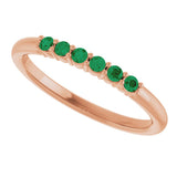 14K Gold Round Natural Emerald Accented Stackable Ring - Rose Gold - view 15