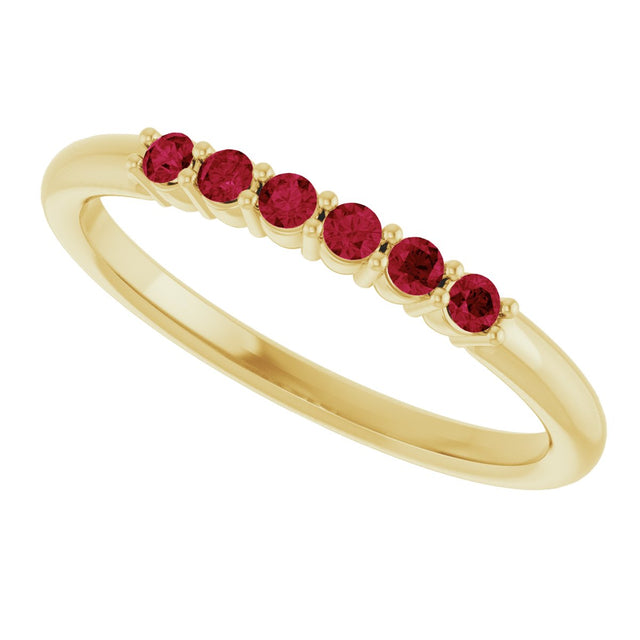 14K Gold Round Natural Ruby Accented Stackable Ring - Yellow Gold - view 15