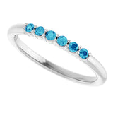 Platinum Round Natural Blue Zircon Accented Stackable Ring - view 15