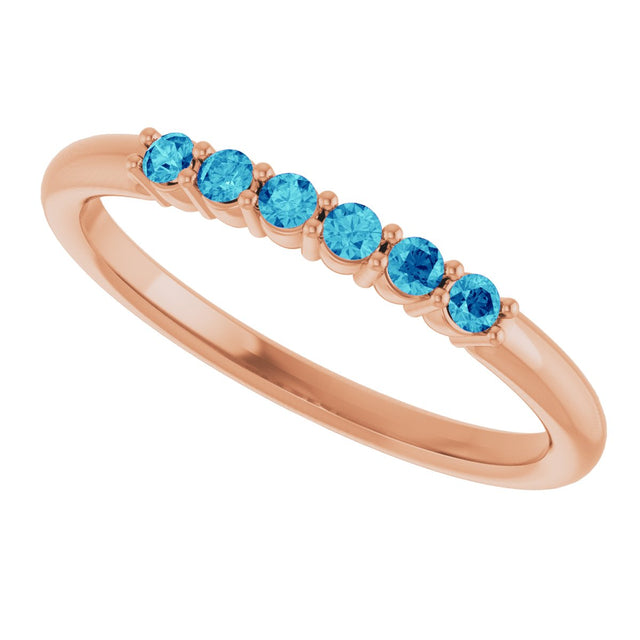 14K Gold Round Natural Blue Zircon Accented Stackable Ring - Rose Gold - view 15
