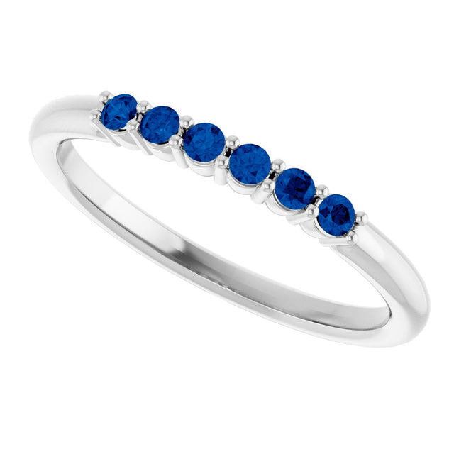 Platinum Round Natural Blue Sapphire Accented Stackable Ring - view 15