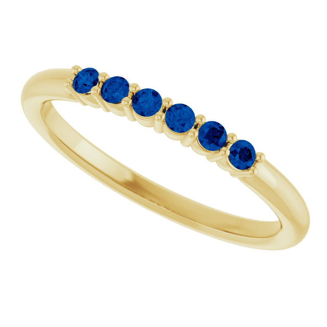 14K Gold Round Natural Blue Sapphire Accented Stackable Ring - Yellow Gold - view 15