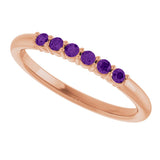 14K Gold Round Natural Amethyst Accented Stackable Ring - Rose Gold - view 15