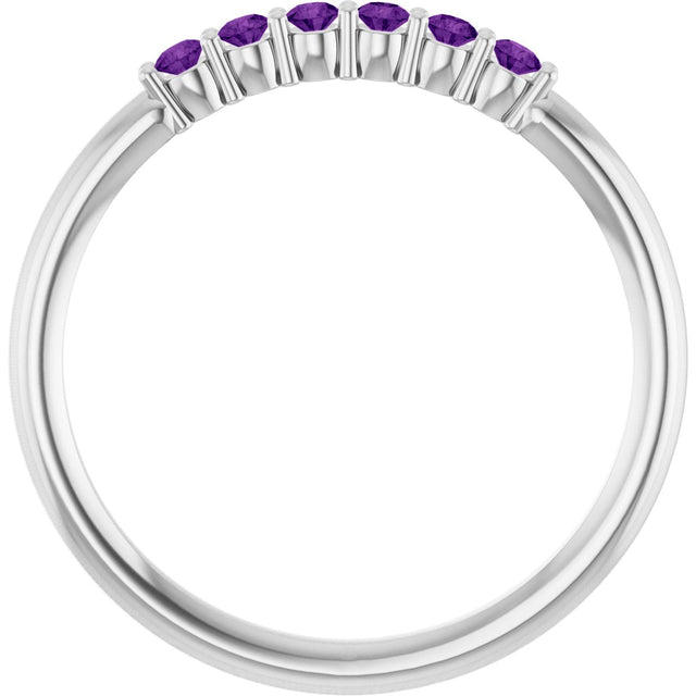 Platinum Round Natural Amethyst Accented Stackable Ring - view 12