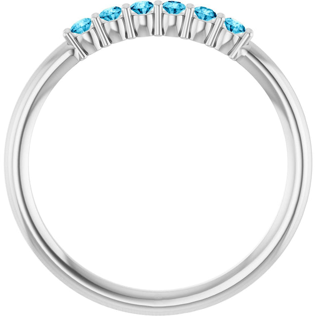 Platinum Round Natural Aquamarine Accented Stackable Ring - view 12
