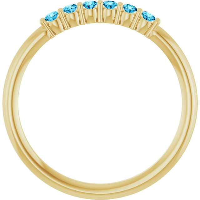 14K Gold Round Natural Aquamarine Accented Stackable Ring - Yellow Gold - view 12