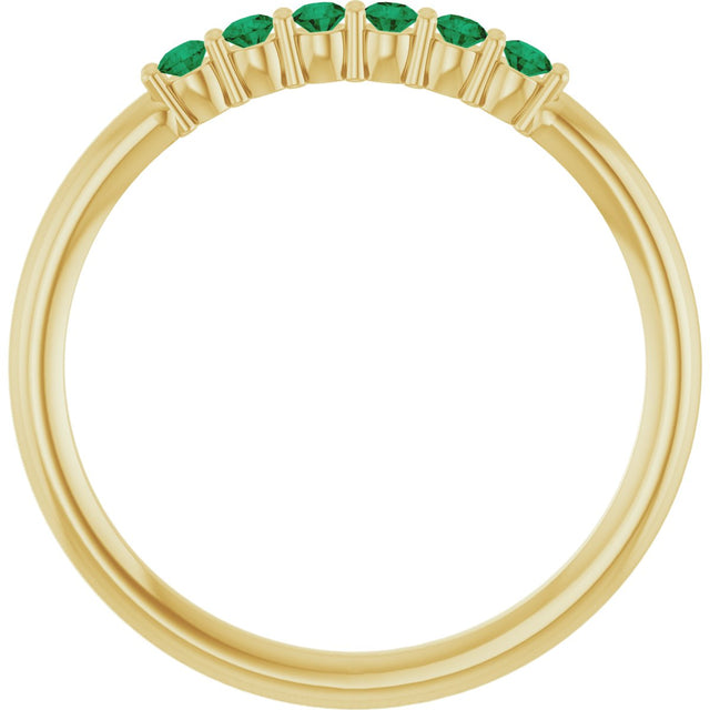 14K Gold Round Natural Emerald Accented Stackable Ring - Yellow Gold - view 12