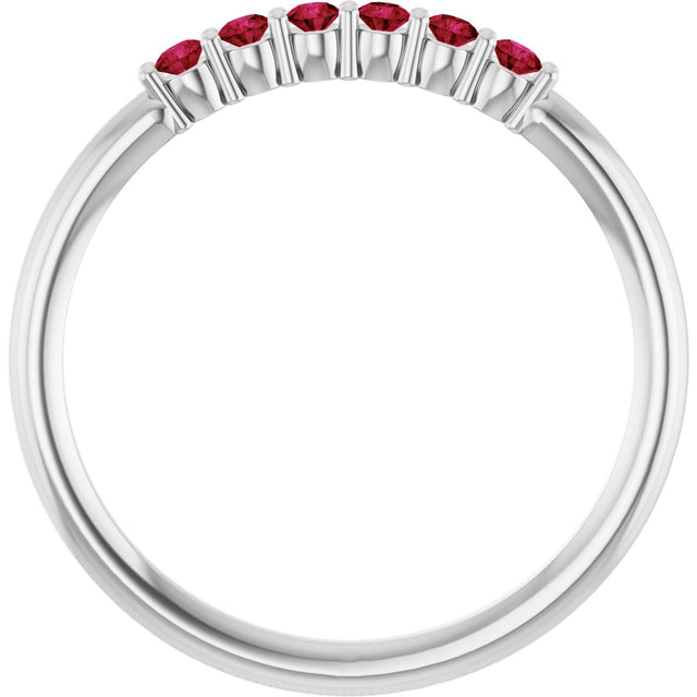 Platinum Round Natural Ruby Accented Stackable Ring - view 12